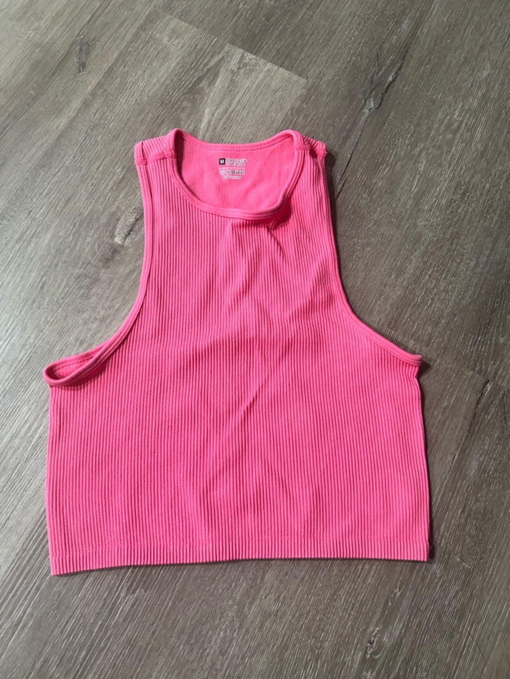 Ungrouped Sleeveless Ribbed Crop Tank Top - Hot Pink